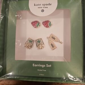 Kate Spade x Target- Strawberry and Champagne Earrings Set - Pink, Green, Gold